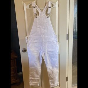 White distressed Gap women’s overalls